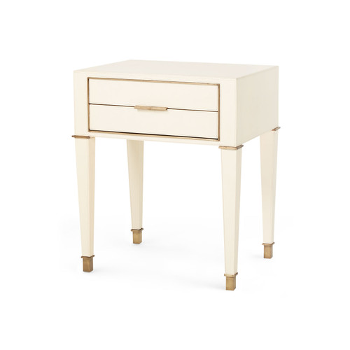 Hunter 2-Drawer Side Table  with Glass Top, Ivory