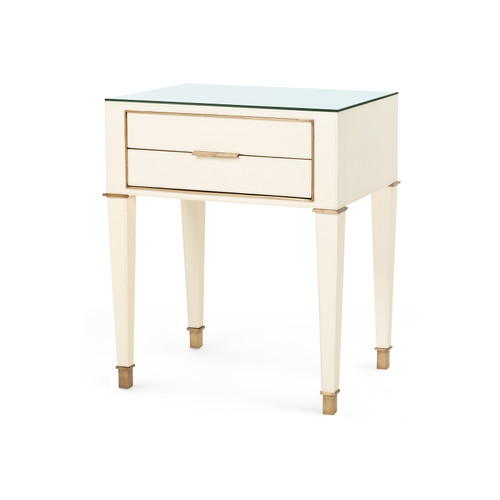 Hunter 2-Drawer Side Table  with Glass Top, Ivory