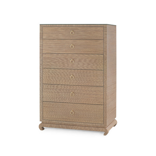 Ming Tall 6-Drawer with Glass Top, Flax Brown
