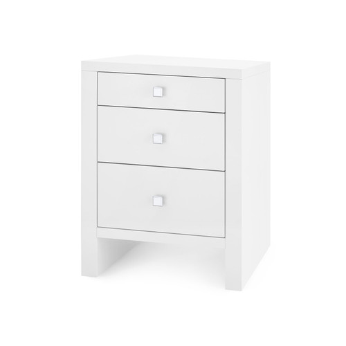 Morgan 3-Drawer Side Table with Glass Top, Chiffon White