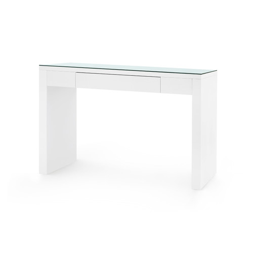 Morgan Console Table with Glass Top, Chiffon White