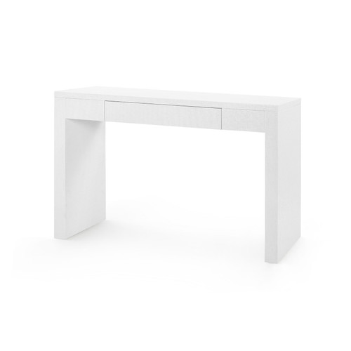 Morgan Grasscloth Console Table with Glass Top, Chiffon White