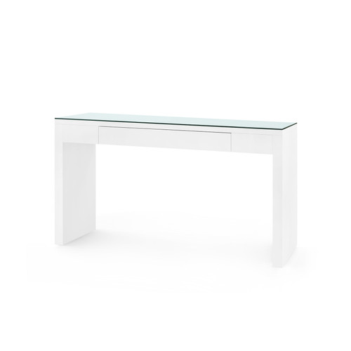 Morgan Large Console Table with Glass Top, Chiffon White
