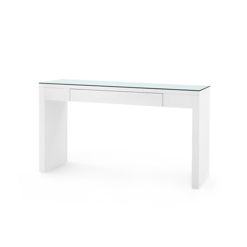 Morgan Large Grasscloth Console Table with Glass Top, Chiffon White