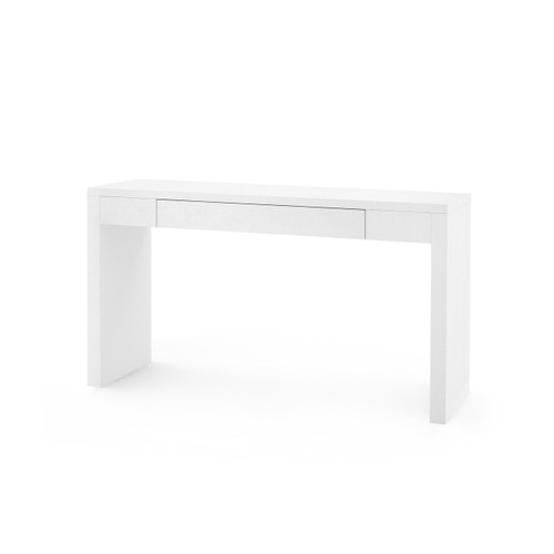 Morgan Large Grasscloth Console Table with Glass Top, Chiffon White