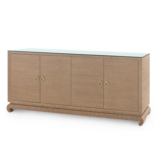 Meredith Extra Large 4-Door Cabinet with Glass Top, Flax Brown