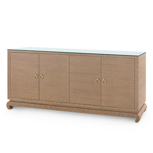 Meredith Extra Large 4-Door Cabinet with Glass Top, Flax Brown