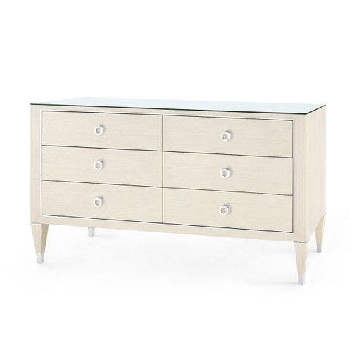 Morris Extra Large 6-Drawer with Glass Top, Blanched Oak and Nickel