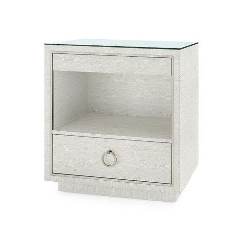 Parker 2-Drawer Side Table with Glass Top, Silver Shimmer