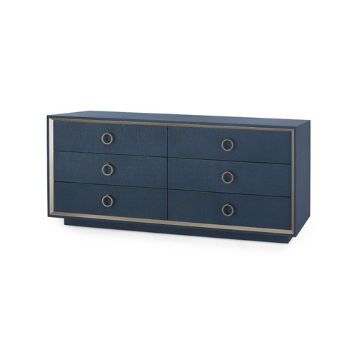 Ansel Extra Large 6-Drawer with Glass Top, Blue Steel