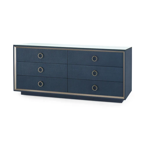 Ansel Extra Large 6-Drawer with Glass Top, Blue Steel
