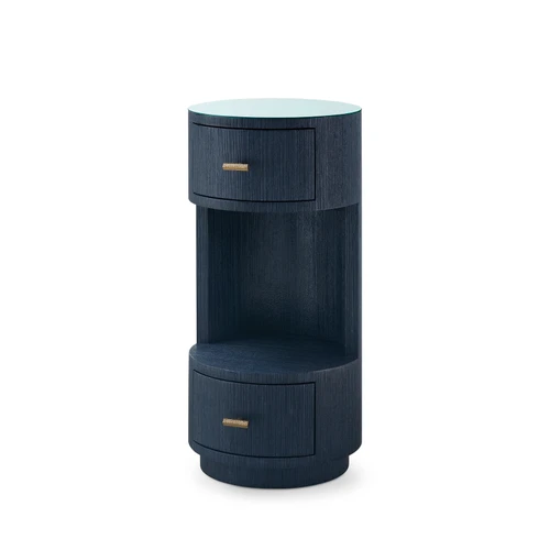 Aaron 2-Drawer Side Table with Glass Top, Selvage Blue