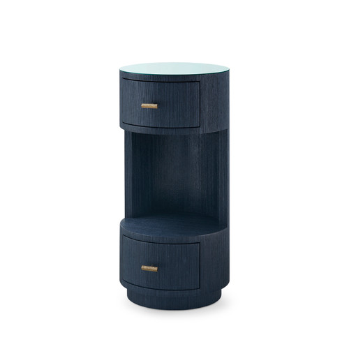 Aaron 2-Drawer Side Table with Glass Top, Selvage Blue