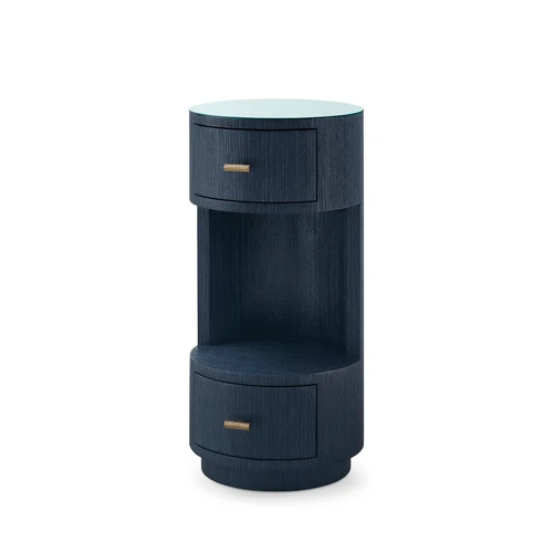 Aaron 2-Drawer Side Table with Glass Top, Selvage Blue