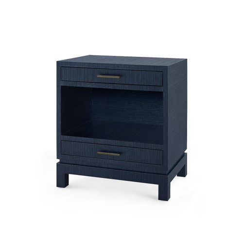 Florence 2-Drawer Side Table with Glass Top, Selvage Blue