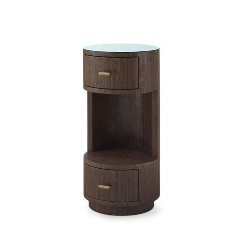 Aaron 2-Drawer Side Table with Glass Top, Warm Chocolate