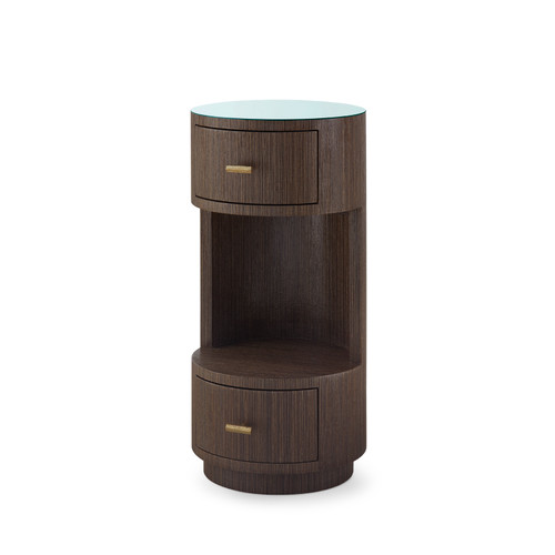 Aaron 2-Drawer Side Table with Glass Top, Warm Chocolate