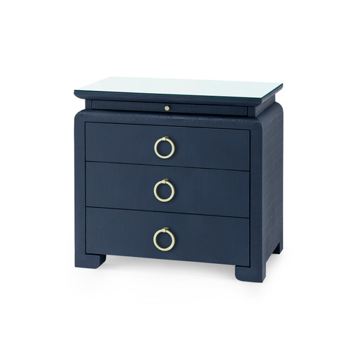 Elina 3-Drawer Side Table with Glass Top, Storm Blue