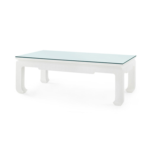 Bethany Large Rectangular Coffee Table with Glass Top, Vanilla