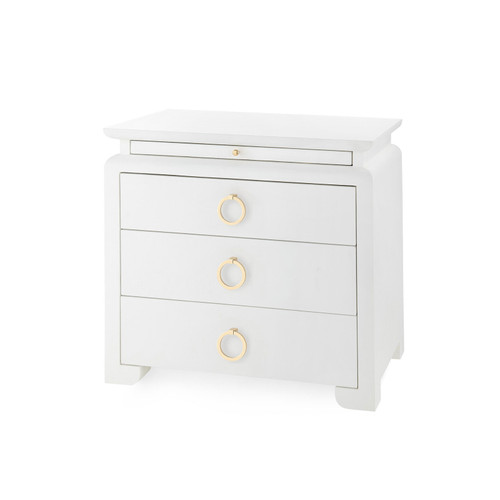 Elina 3-Drawer Side Table with Glass Top, Vanilla