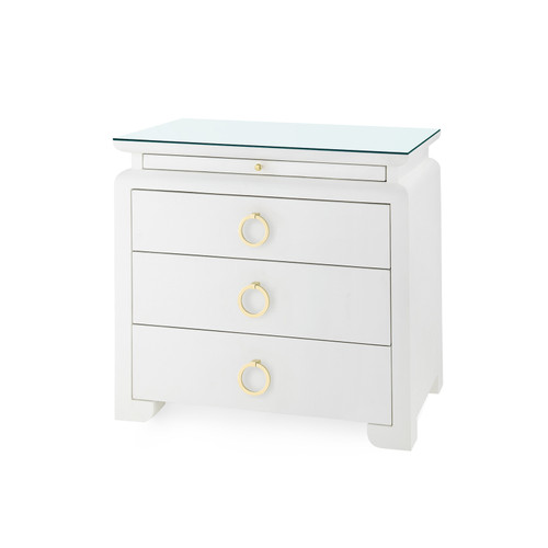 Elina 3-Drawer Side Table with Glass Top, Vanilla