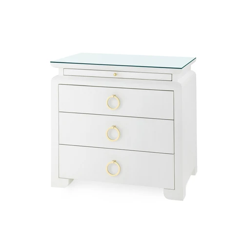 Elina 3-Drawer Side Table with Glass Top, Vanilla