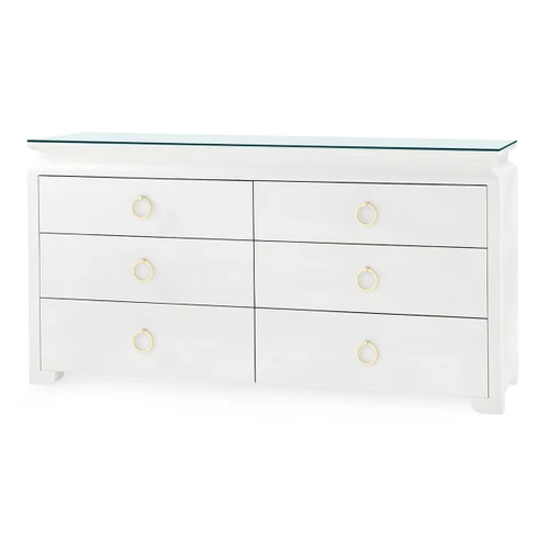 Elina Extra Large 6-Drawer with Glass Top, Vanilla