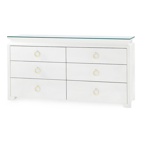 Elina Extra Large 6-Drawer with Glass Top, Vanilla