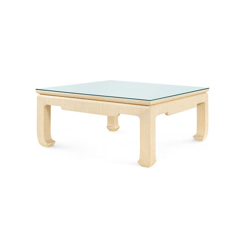 Bethany Large Square Coffee Table with Glass Top, Natural Twill
