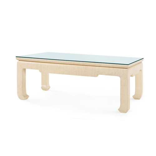 Bethany Large Rectangular Coffee Table with Glass Top, Natural Twill