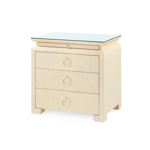 Elina 3-Drawer Side Table with Glass Top, Natural Twill