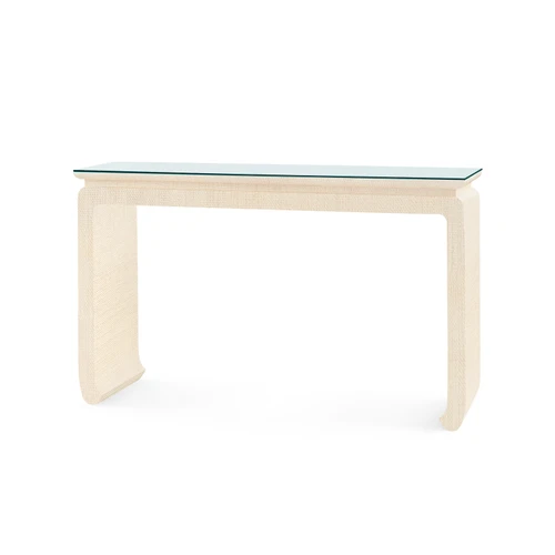 Elina Console with Glass Top, Natural Twill