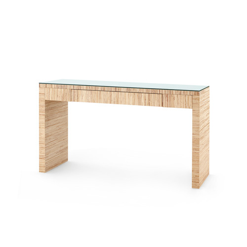 Morgan Large Console Table with Glass Top, Papyrus