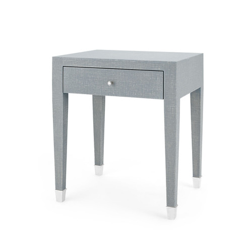 Claudette 1-Drawer Side Table with Glass Top, Washed Winter Gray