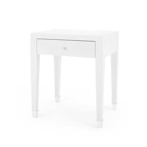 Claudette 1-Drawer Side Table with Glass Top, Cream