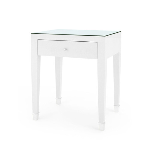Claudette 1-Drawer Side Table with Glass Top, Cream