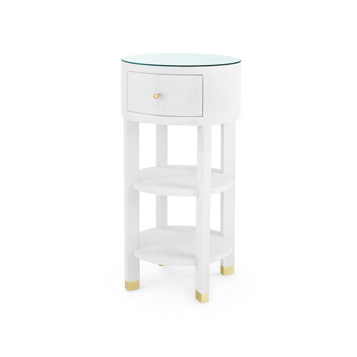 Claudette 1-Drawer Round Side Table with Glass Top, Cream