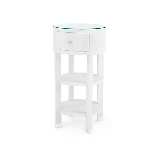 Claudette 1-Drawer Round Side Table with Glass Top, Cream