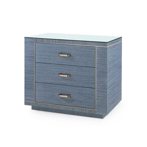 Ethan 3-Drawer Side Table with Glass Top, Navy Blue