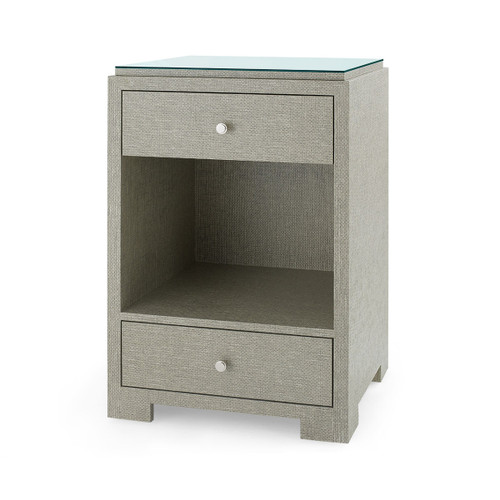 Fedor 2-Drawer Side Table with Glass Top, Moss Gray Tweed