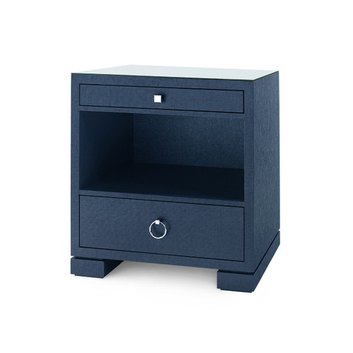 Frances 2-Drawer Side Table with Glass Top, Deep Navy