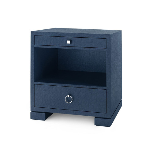 Frances 2-Drawer Side Table with Glass Top, Deep Navy