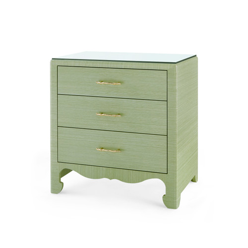Gianna 3-Drawer Side Table with Glass Top, Spring Green