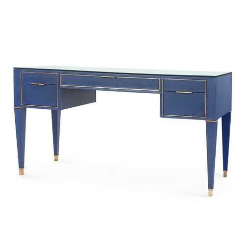 Hunter Desk  with Glass Top, Navy Blue