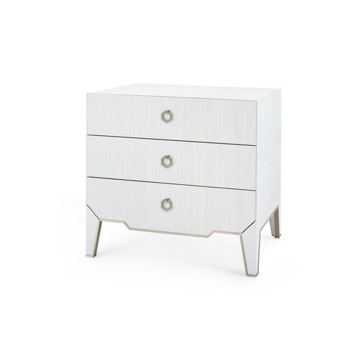 Madeline 3-Drawer Side Table with Glass Top, Platinum Shimmer