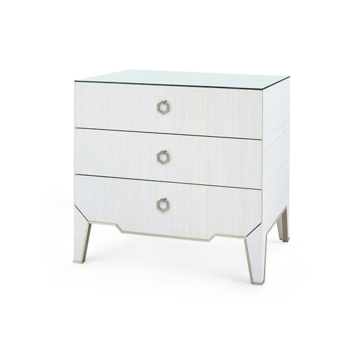 Madeline 3-Drawer Side Table with Glass Top, Platinum Shimmer