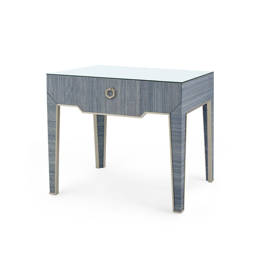 Madeline 1-Drawer Side Table with Glass Top, Colonial Blue