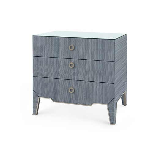 Madeline 3-Drawer Side Table with Glass Top, Colonial Blue