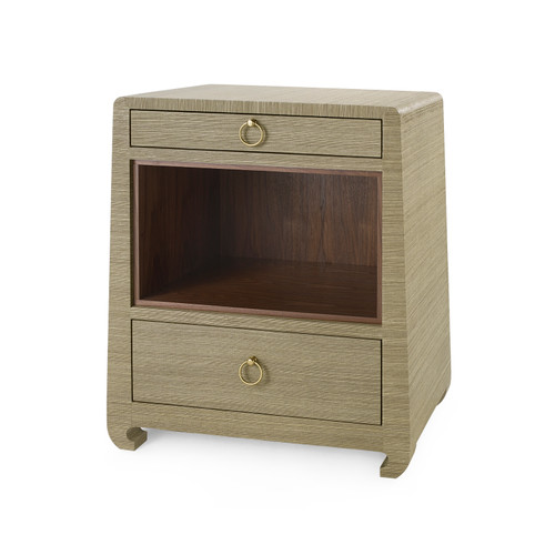 Ming 2-Drawer Side Table with Glass Top, Sage Green