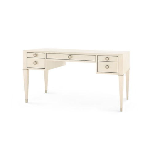 Morris Desk with Glass Top, Blanched Oak and Satin Bronze